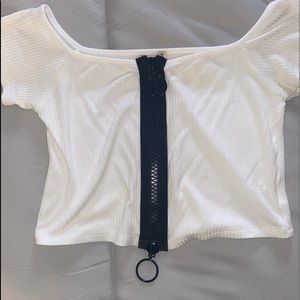 Emma & Sam White w/ Black Zipper Crop Top